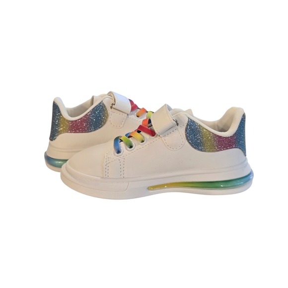Girls Toddler Rainbow Glitter Sneakers EU 28 US 11 White Low Top Velcro Shoes - Picture 9 of 9